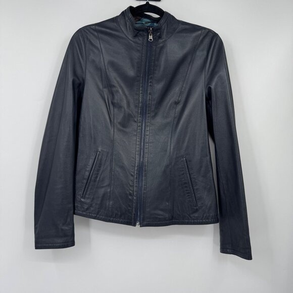 Populer Woman's Mosaic Blue Reversible Leather Jacket woman’s size Large - Picture 2 of 14